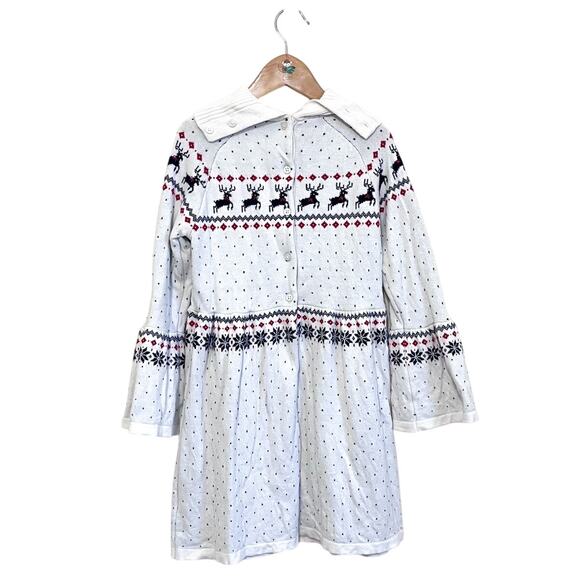 Janie and Jack Reindeer Christmas Girls Sweater Dress Size 7 Nordic Holiday - Picture 2 of 8